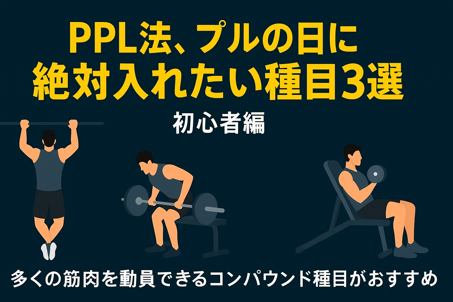 【初心者向け保存版｜PPLの“プル日”に絶対入れる種目3選】チンニング・ローイング系・インクラインダンベルカールで引く力と背中の厚みを作る！