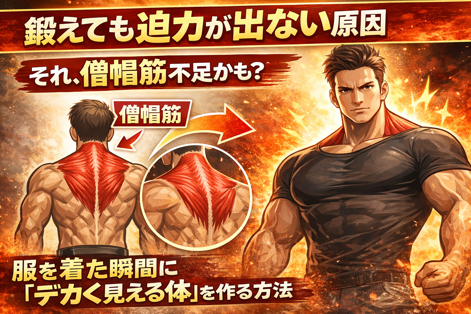【鍛えても迫力が出ない原因】それ、僧帽筋不足かも？服を着た瞬間に「デカく見える体」を作る方法